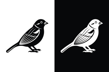 Sparrow Bird Silhouette Vector Icon Black and White Background.