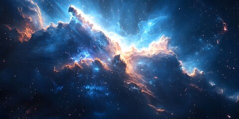 Obraz premium Panoramic View of a Massive Celestial Mountain Surrounded by Stars and Cosmic Light