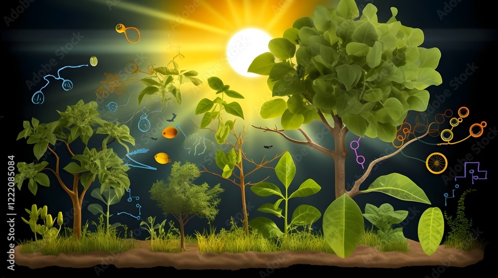 Poster a comprehensive diagram illustrating the photosynthesis process and its role in the broader carbon c