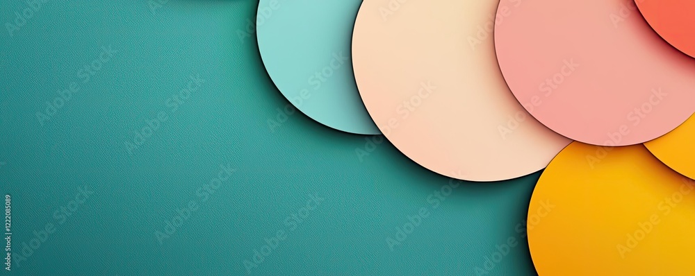 Poster clean design minimalist concept. colorful abstract shapes layered on a tranquil teal background for 