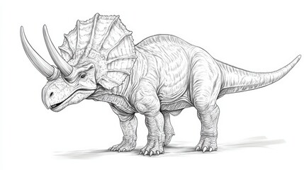 Detailed Sketch of a Triceratops Dinosaur with Unique Features