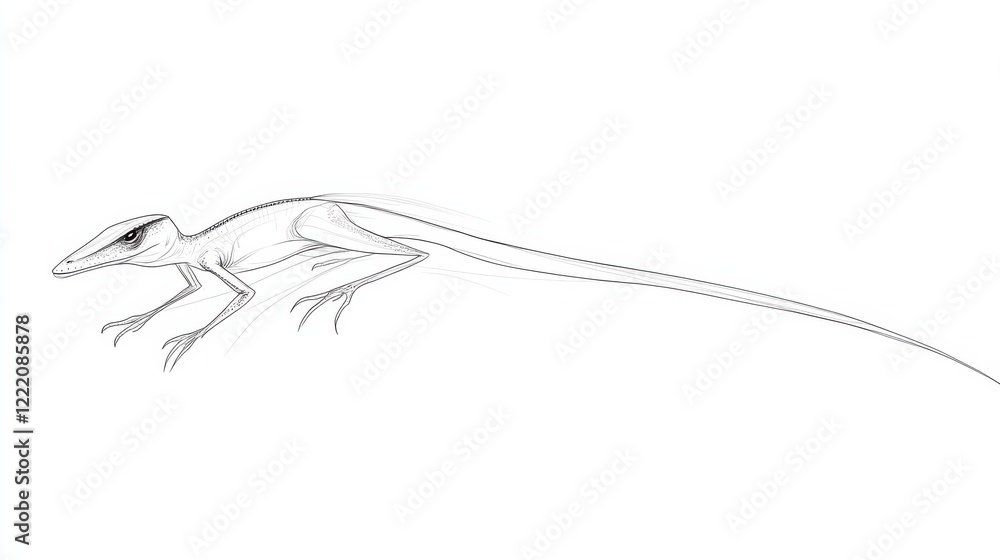 Poster detailed sketch of a lizard in dynamic pose on white background