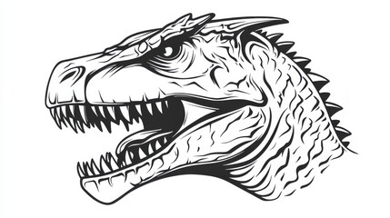 Naklejka premium Detailed Black and White Illustration of a Dinosaur Head