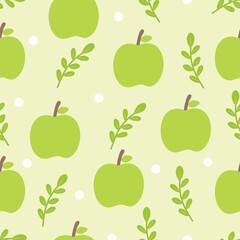 Hand drawn cute green apple seamless pattern. Suitable for use for wallpaper, backdrop, wrapping paper, fabrics, textile, packaging, etc