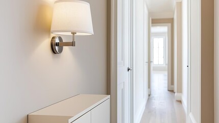 Modern living minimalist idea. A well-lit modern hallway showcasing elegant design and calm atmosphere.