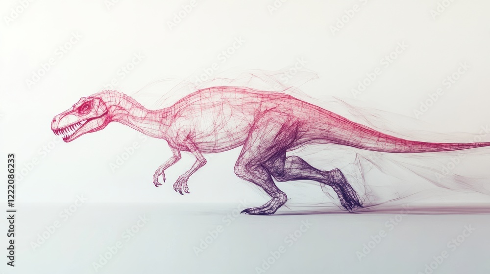 Poster stylized wireframe dinosaur running in motion with colorful effect