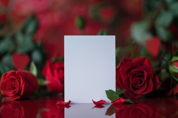 Elegant Red Roses Surrounding Blank White Card for Romantic Messages