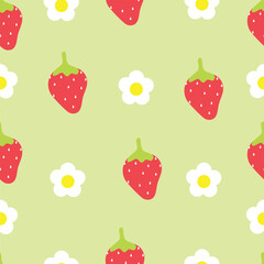 Hand drawn cute strawberry fruit seamless pattern. Suitable for use for wallpaper, backdrop, wrapping paper, fabrics, textile, packaging, etc