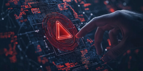futuristic digital interface with red play button symbol 