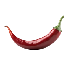 A vibrant red chili pepper is shown isolated against a black background showcasing its glossy texture and curved shape.