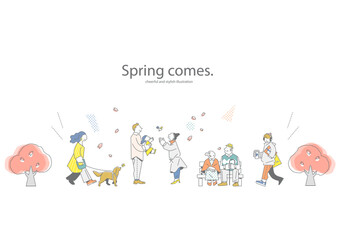 それぞれのライフスタイルで生きる人々　シンプルでお洒落な手描きイラスト