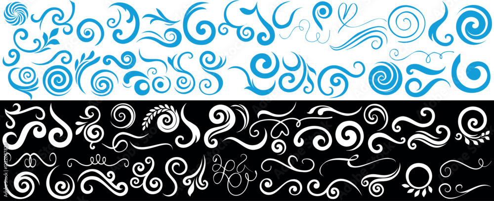 Wall mural elegant swirl, spiral and flourish vector set, swirls spirals and flourishes illustration, decorativ