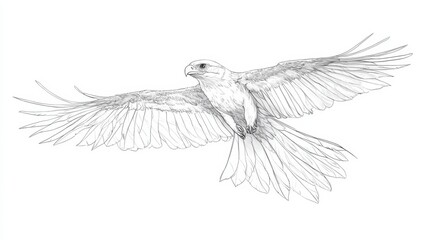 Detailed Sketch of a Bird in Flight with Outstretched Wings