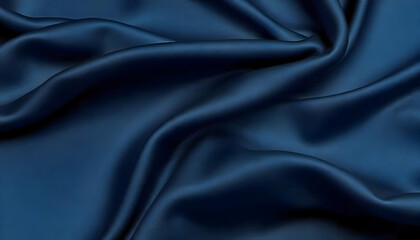 Fototapeta premium Black blue abstract background. Dark blue silk satin texture background. Shiny fabric with wavy soft pleats. Dark blue elegant background with copy space for your design. Liquid wave effect