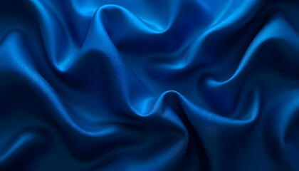 Fototapeta premium Black blue abstract background. Dark blue silk satin texture background. Shiny fabric with wavy soft pleats. Dark blue elegant background with copy space for your design. Liquid wave effect
