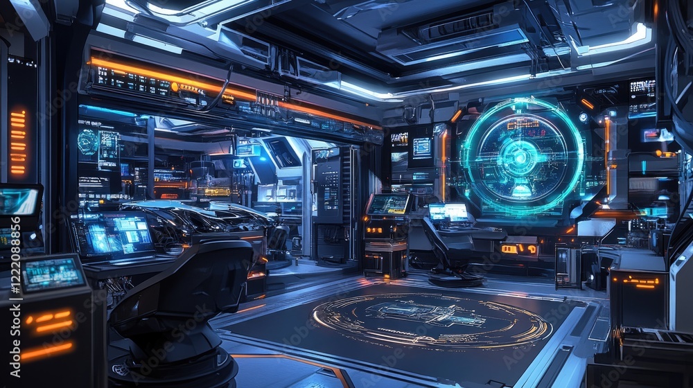 Poster a futuristic lab featuring an electric vehicle powertrain with holographic displays providing real-t