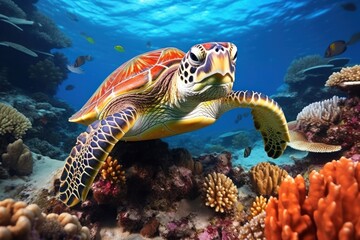 Sea underwater wildlife swimming.