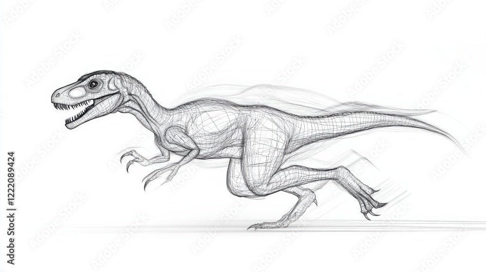 Poster dynamic sketch of a running dinosaur in motion illustration