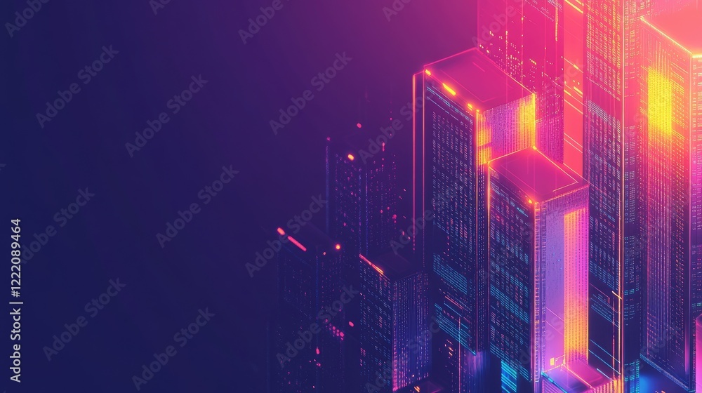 Poster A high-tech data center with glowing server racks, illustrating active cybersecurity measures. Blank space on the right side allows room for additional text or graphic elements