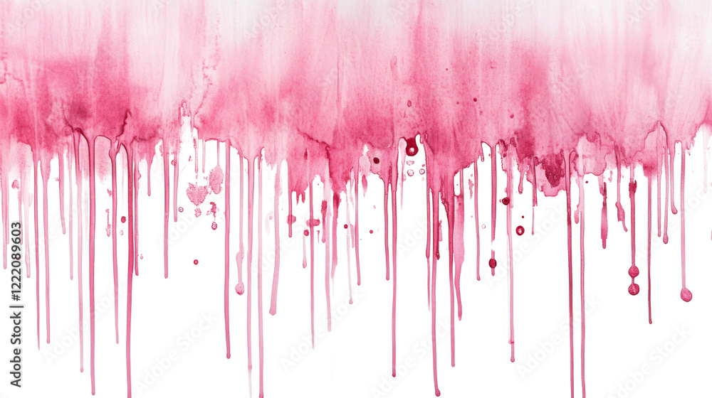 Poster An abstract image showcasing pink watercolor paint dripping downwards creating a visually striking texture.