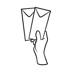 Hand Holding Two Envelopes. Thin line illustration.