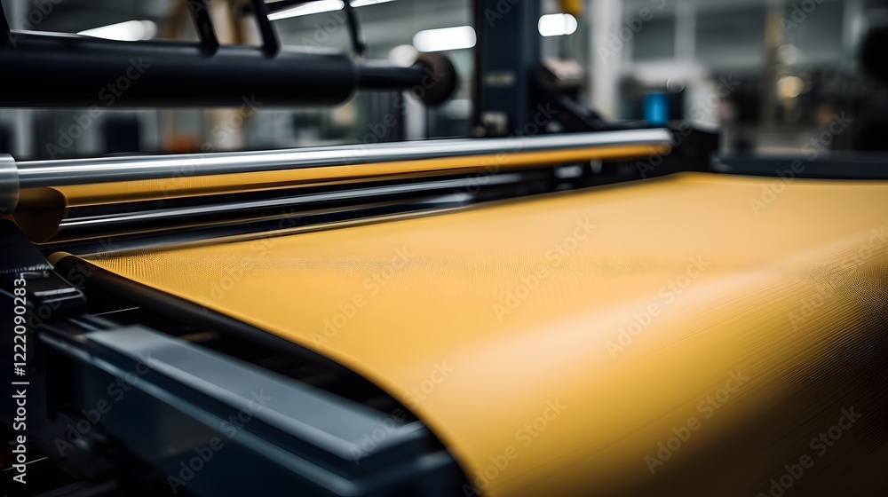 Aufkleber closeup of a kevlar fabric roll positioned in a modern high tech factory setting showcasing the adva