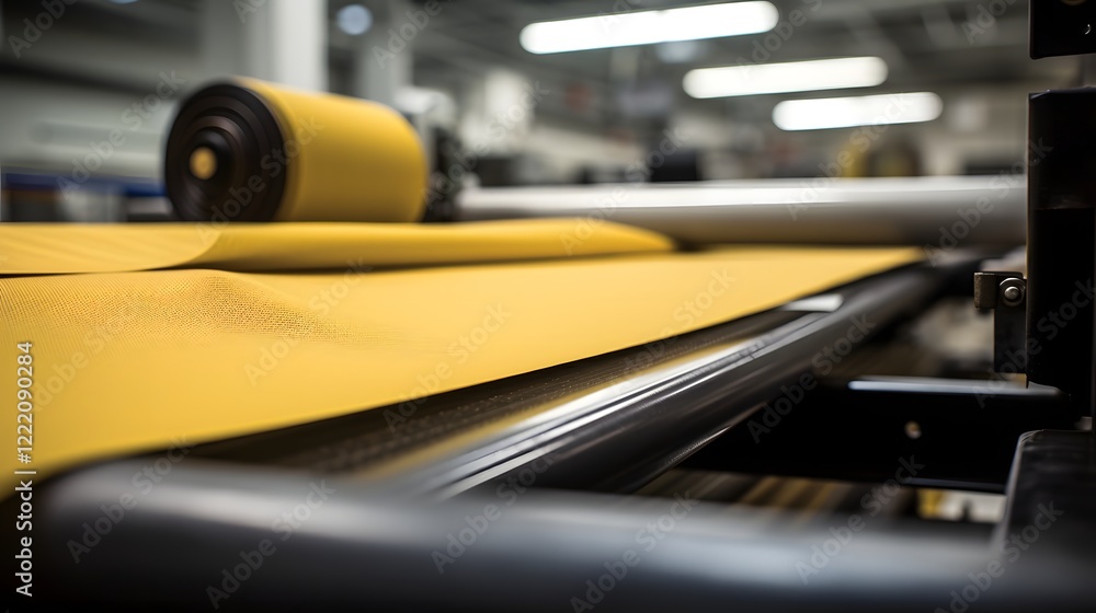 Aufkleber closeup view of a kevlar fabric roll in a high tech industrial factory setting showcasing the produc