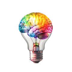 Colorful Brain in Lightbulb isolated on transparent background