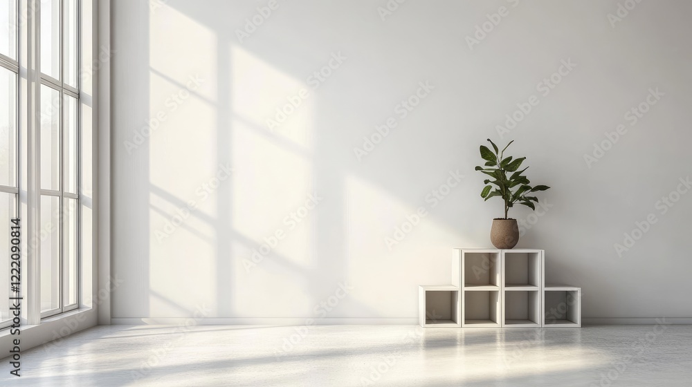 Aufkleber a modern cube storage system in a sleek living room with a clean wall, perfect for minimalism and fu