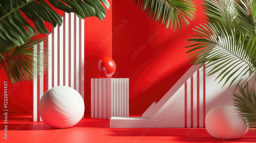Poster modern abstract composition with striking red background and shapes