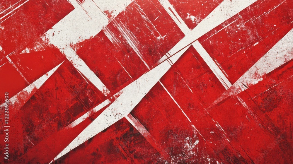 Poster abstract red and white pattern with grunge texture and diagonal lines