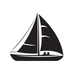 Flat Design Sailboat Icon in Black and White