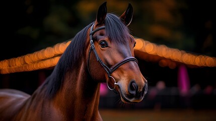 Obraz premium Majestic horse with a flowing black mane standing gracefully in a serene natural setting under clear blue skies