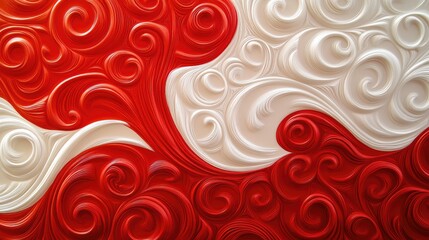Swirling Red and White Patterns in Abstract 3D Art Design