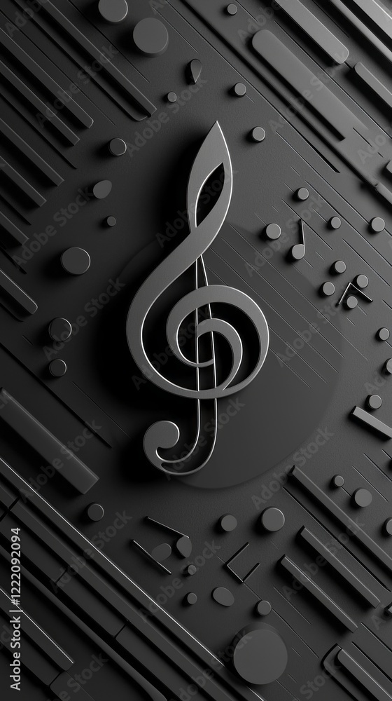 Aufkleber intricately designed black backdrop features a prominent musical note, accompanied by various geomet
