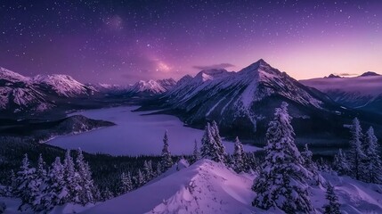Majestic northern lights illuminate the snow-covered peaks and tranquil lake, creating a mesmerizing display that captivates all who behold it during a serene winter night