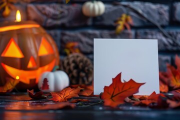 Halloween Pumpkin Decoration with Blank Card for Autumn Festivities
