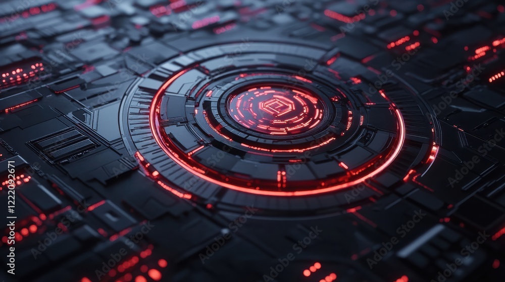 Poster futuristic abstract design with red light patterns in dark background