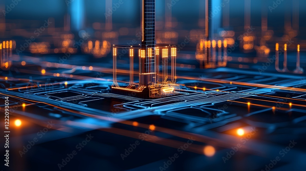 Poster a 3d depicting a radiant futuristic digital environment showcasing innovative energy technology feat