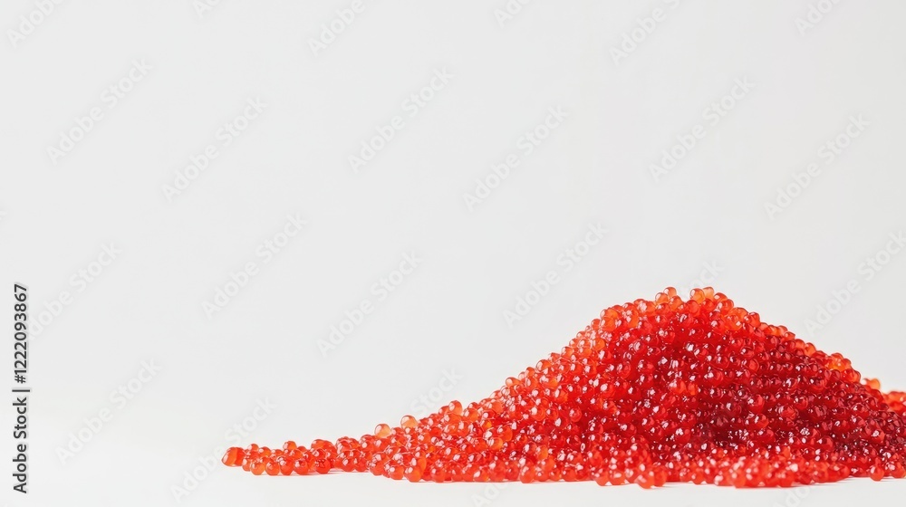 Aufkleber A simple yet elegant image of a pile of glistening red caviar on a white background, creating a minimalistic, high-end feel with ample space for text or design elements