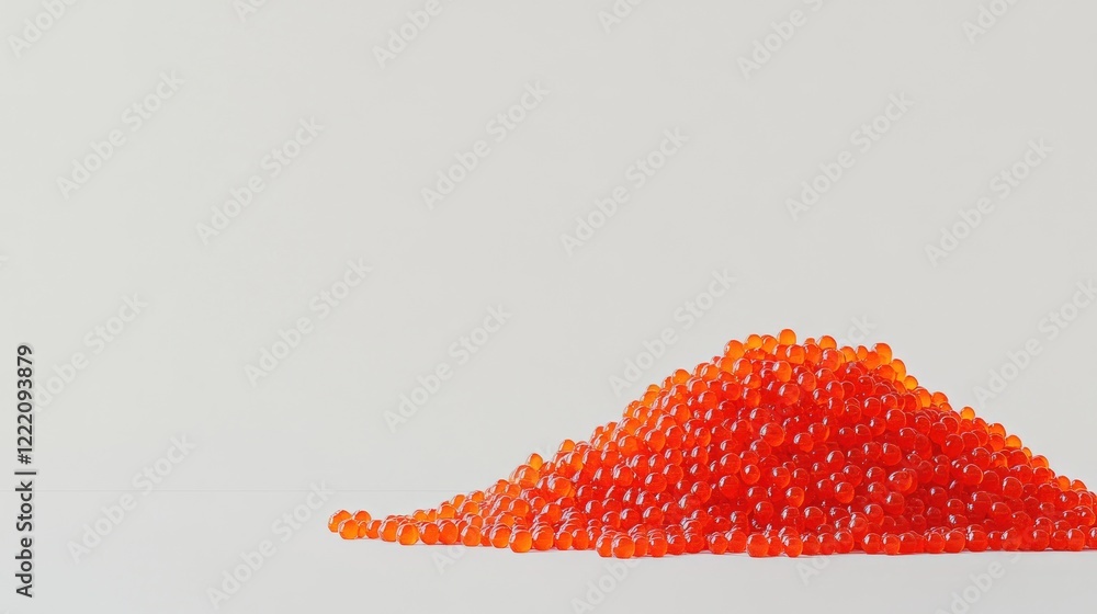 Poster A simple yet elegant image of a pile of glistening red caviar on a white background, creating a minimalistic, high-end feel with ample space for text or design elements