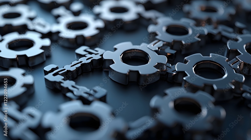 Poster advanced digital systems business technology futuristic 3d with metallic gears and cogs on a dark mo