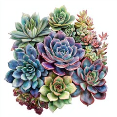 Colorful Succulent Plants Arranged in a Stunning Floral Composition with Various Textures and Shades