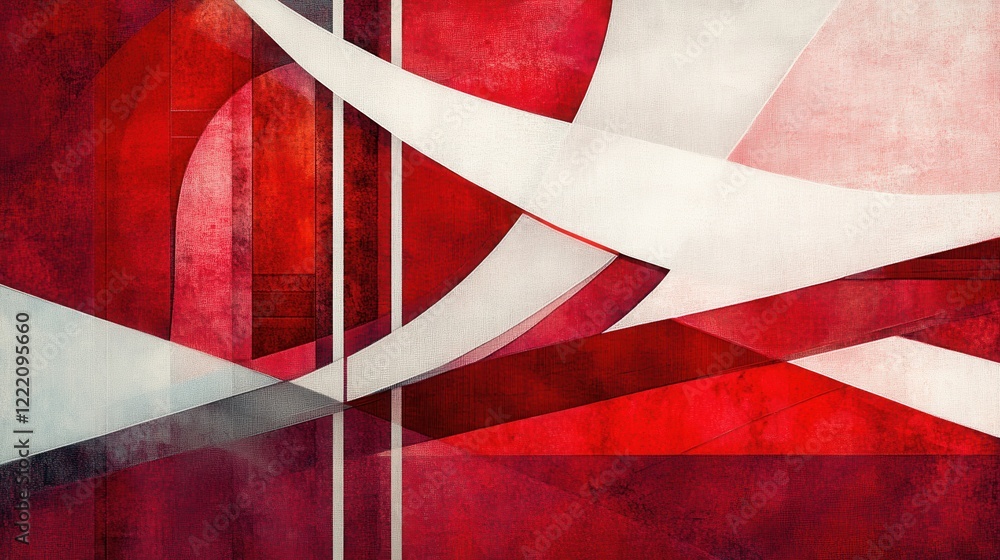 Poster Abstract Red and White Shapes with Textured Background Design