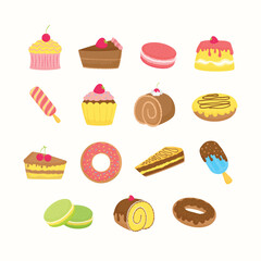 Colorful Desserts and Sweets Collection Hand Drawn Flat Design Illustration