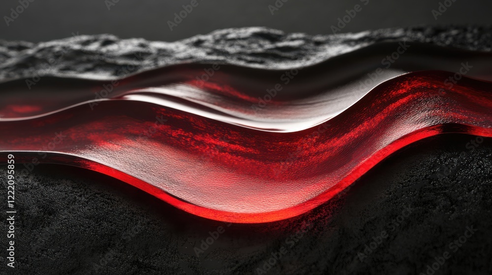 Poster abstract red fluid waves on dark textured surface with shadows