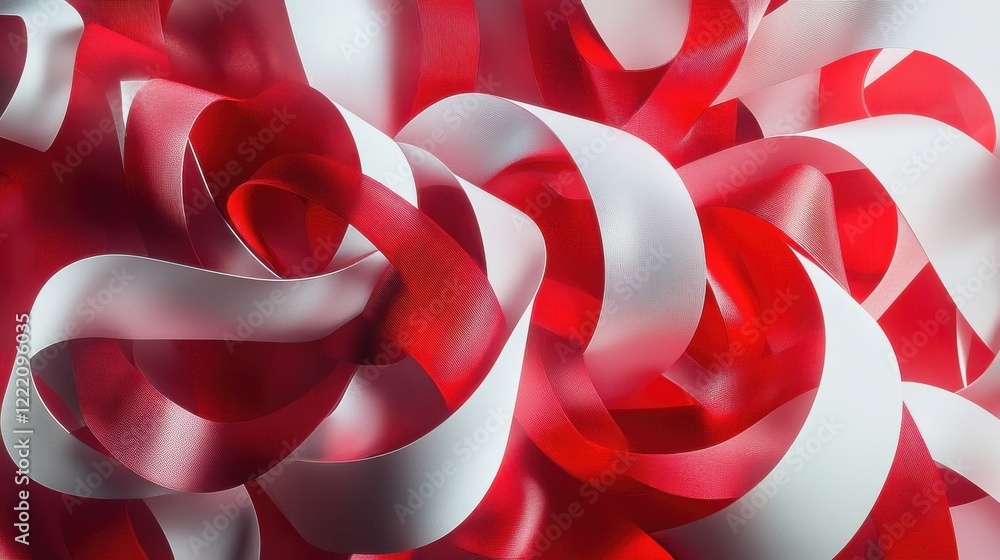 Poster abstract colorful red and white ribbon curves on a soft background