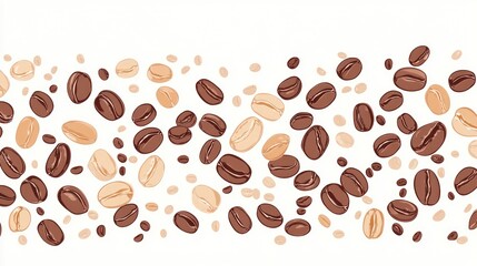 Obraz premium Roasted and raw coffee beans scatter on white surface for food beverage use