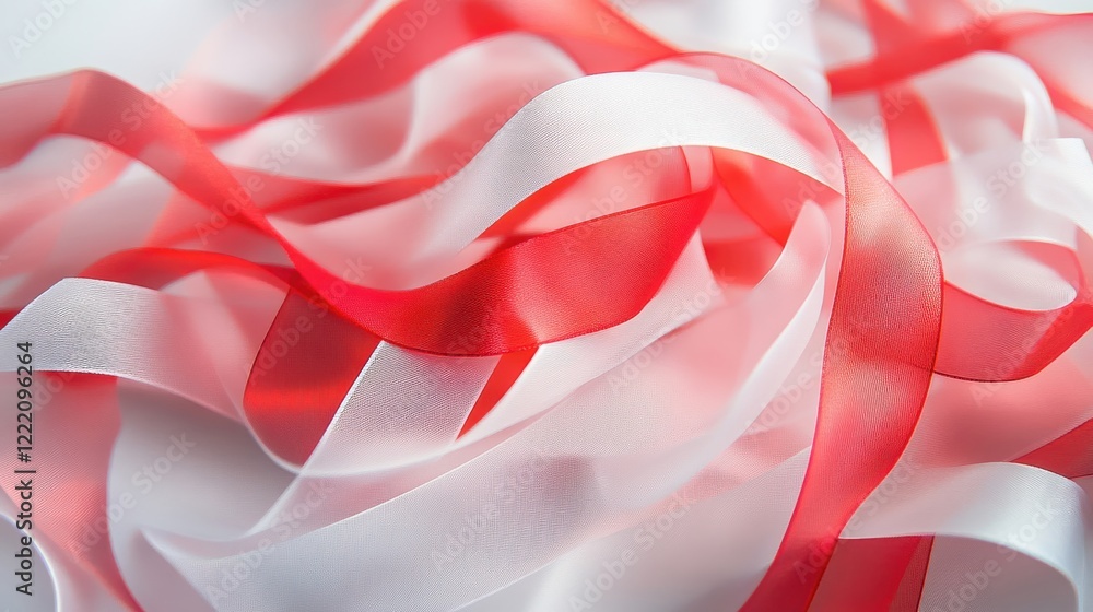Poster colorful flowing ribbons of red and white creating soft texture