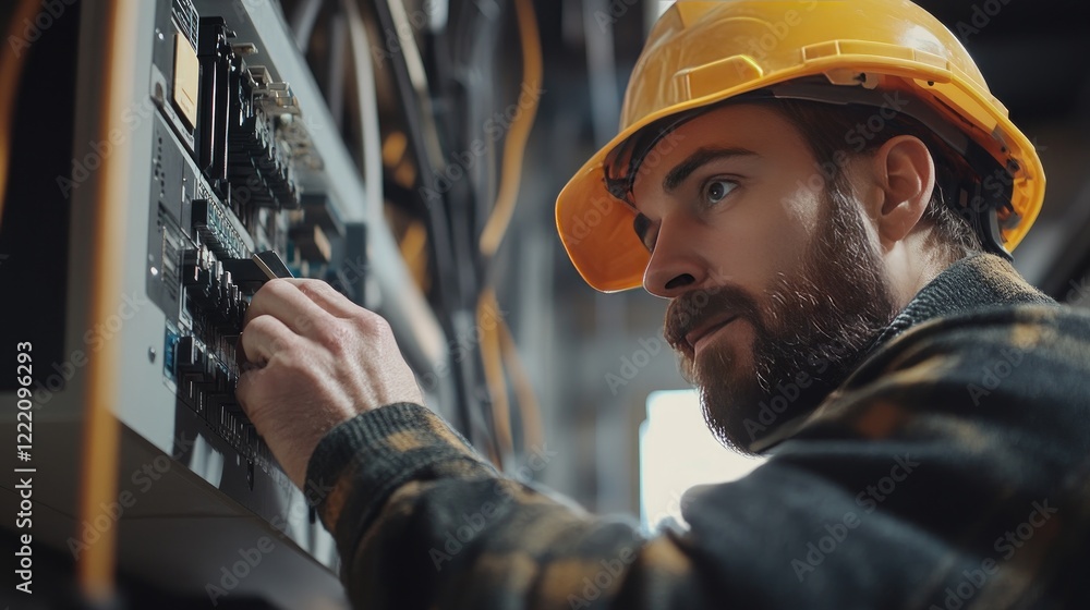 Aufkleber A technician diagnosing issues in a telecommunications network using advanced equipment, focusing on troubleshooting signal loss and restoring connectivity